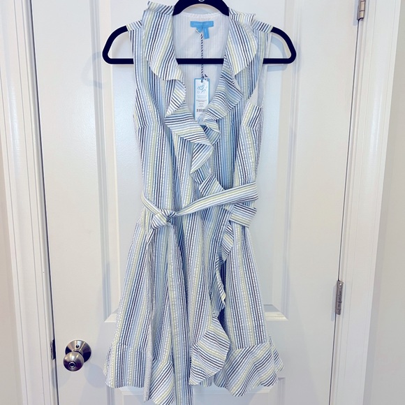 Draper James Dresses & Skirts - NWT Draper James Seersucker Ruffle Wrap Dress, Size 2, Multi Color Summer Stripe